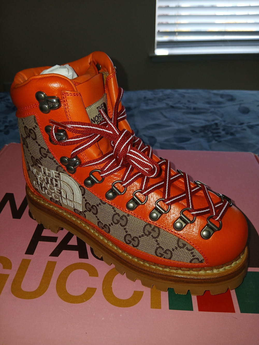 The North Face x Gucci Women's Orange GG-Print Hiking Boot